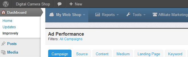 Improvely for WooCommerce WordPress Dashboard